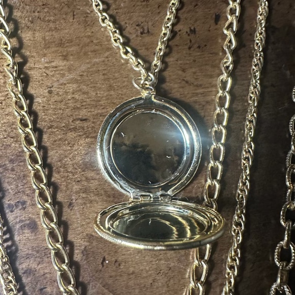 Vintage-Inspired Gold-Tone Multi-Strand Necklace with Round Locket - Picture 1 of 6